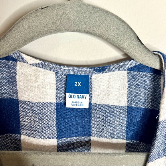 Old Navy Gingham Check Linen Blend Wrap Dress Puff Sleeve Cottagecore Sz 2X - Picture 4 of 7
